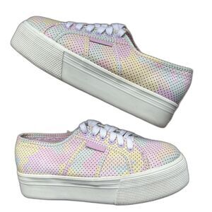 Superga Fantasy Pink & Pastels Cotton Sneaker Shoes w/ White Platform Women 8
